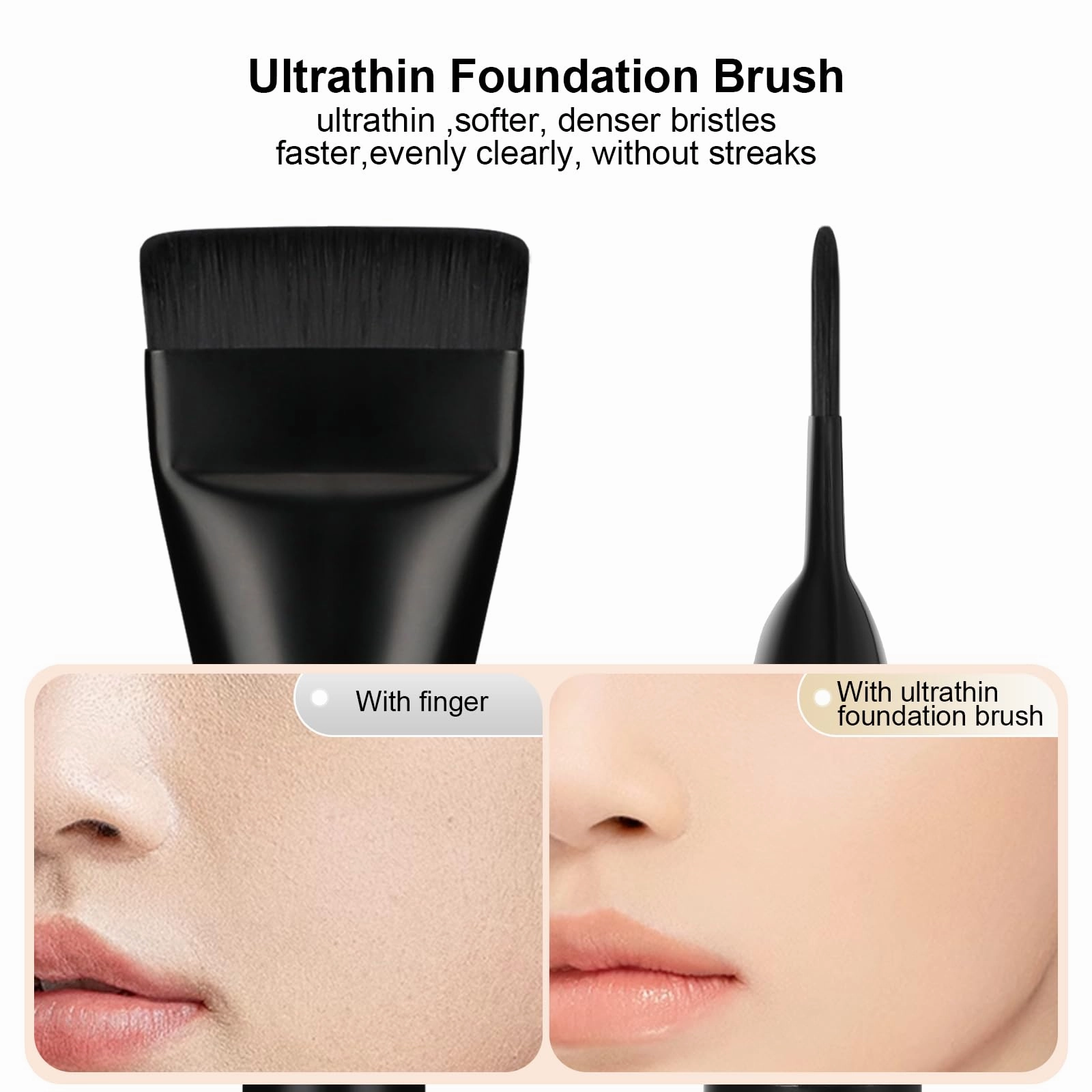 BEAUTYFACTOR 2Pcs Flat Foundation Brush,Face Mask Brush Makeup Spatula Facial Brush for Liquid Foundation Mask,Premium Face Korean Makeup Brush for Blending Cream (Black&Black)