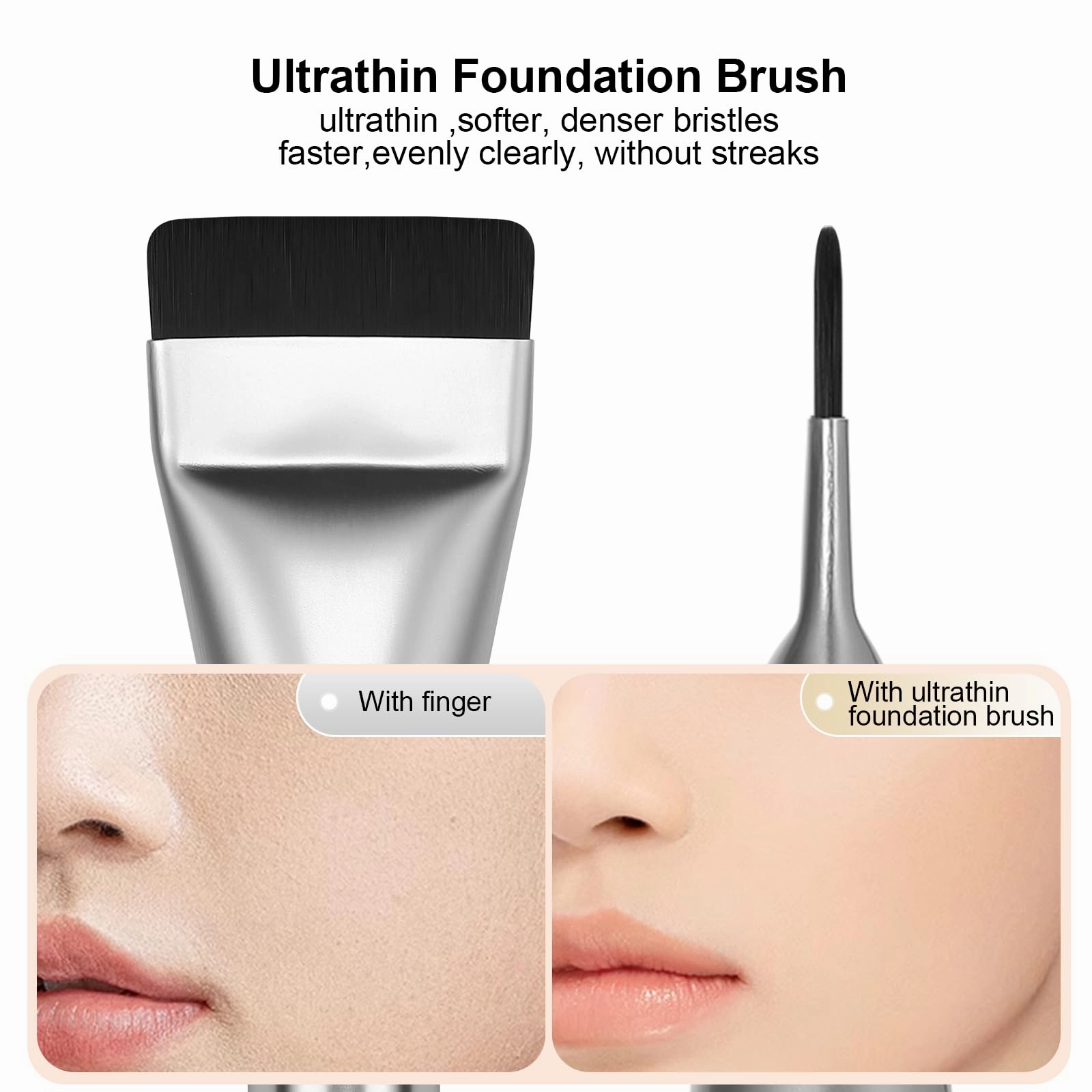 BEAUTYFACTOR 2Pcs Flat Foundation Brush,Face Mask Brush Makeup Spatula Facial Brush for Liquid Foundation Mask,Premium Face Korean Makeup Brush for Blending Cream (Black&Silver)