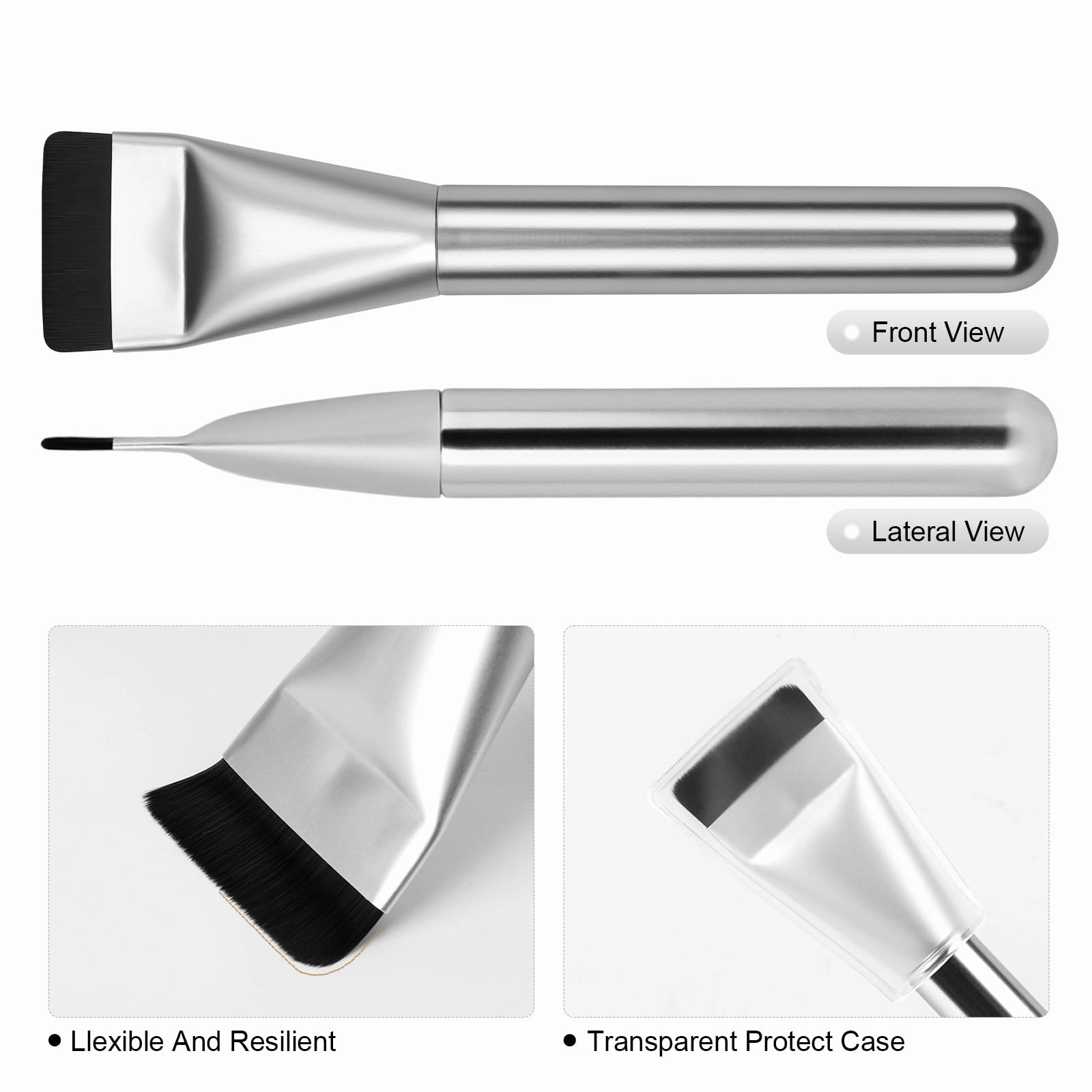 BEAUTYFACTOR 2Pcs Flat Foundation Brush,Face Mask Brush Makeup Spatula Facial Brush for Liquid Foundation Mask,Premium Face Korean Makeup Brush for Blending Cream (Black&Silver)