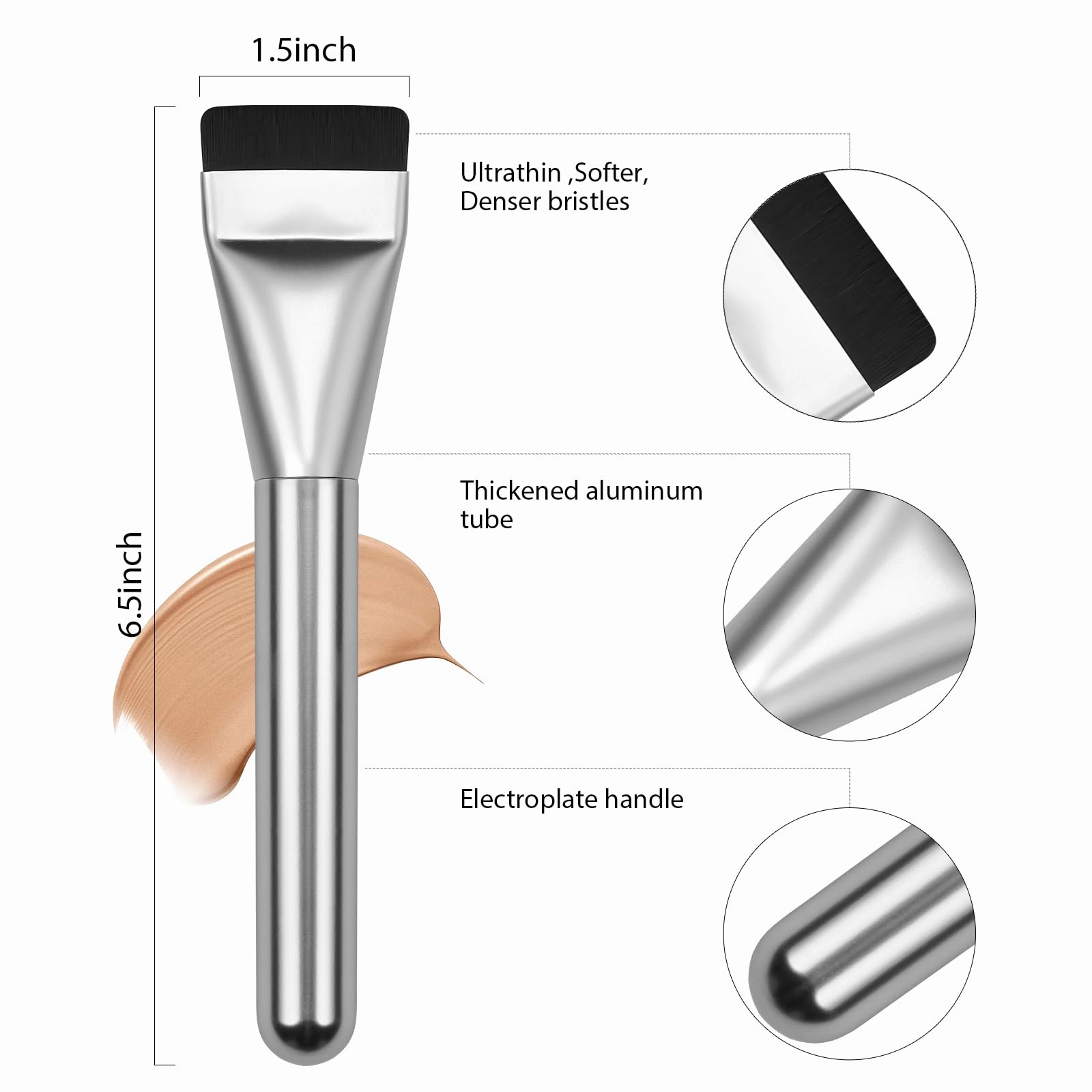 BEAUTYFACTOR 2Pcs Flat Foundation Brush,Face Mask Brush Makeup Spatula Facial Brush for Liquid Foundation Mask,Premium Face Korean Makeup Brush for Blending Cream (Black&Silver)