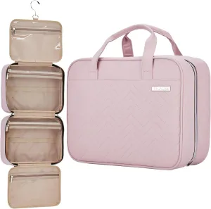 BELALIFE Large Hanging Travel Toiletry Bag for Women, Makeup Brush Holder with Hook, Toiletry Organizer Case for Toiletries Accessories, Pink