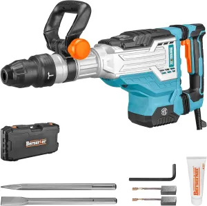Berserker 1700W 25-Pound SDS-Max Demolition Jack Hammer, 1-9/16" 14-Amp Corded Electric Heavy Duty Demo Chipping Hammer Concrete/Pavement Breaker with Carrying Case Flat Chisel Bull Point Chisel