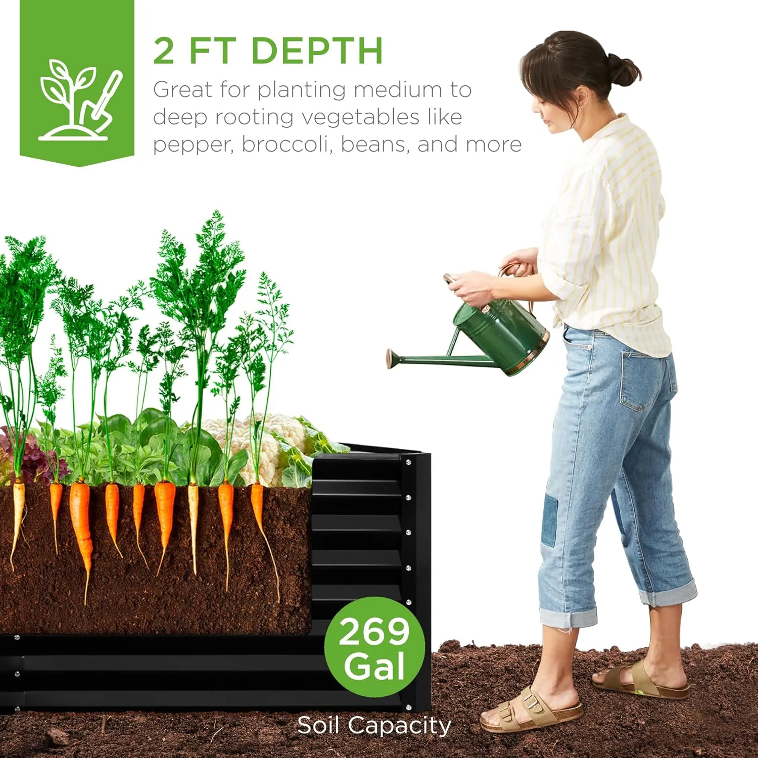 Best Choice Products 6x3x2ft Outdoor Metal Raised Garden Bed, Deep Root Box Planter for Vegetables, Flowers, Herbs, and Succulents w/ 269 Gallon Capacity - Black