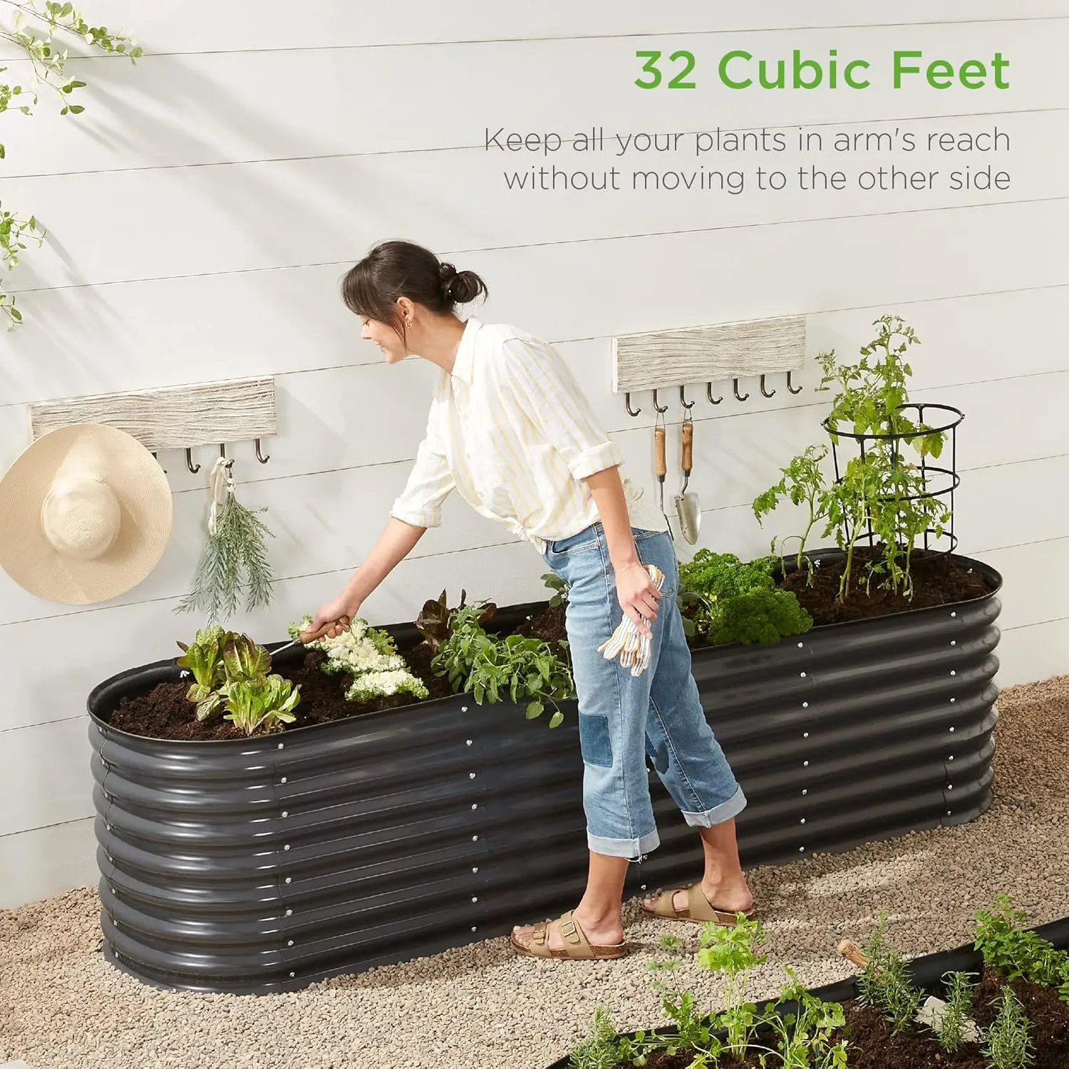 Best Choice Products 8x2x2ft Metal Raised Garden Bed, Oval Outdoor Deep Root Planter Box for Vegetables, Herbs w/ 4 Support Bars, 215 Gal Capacity - Charcoal