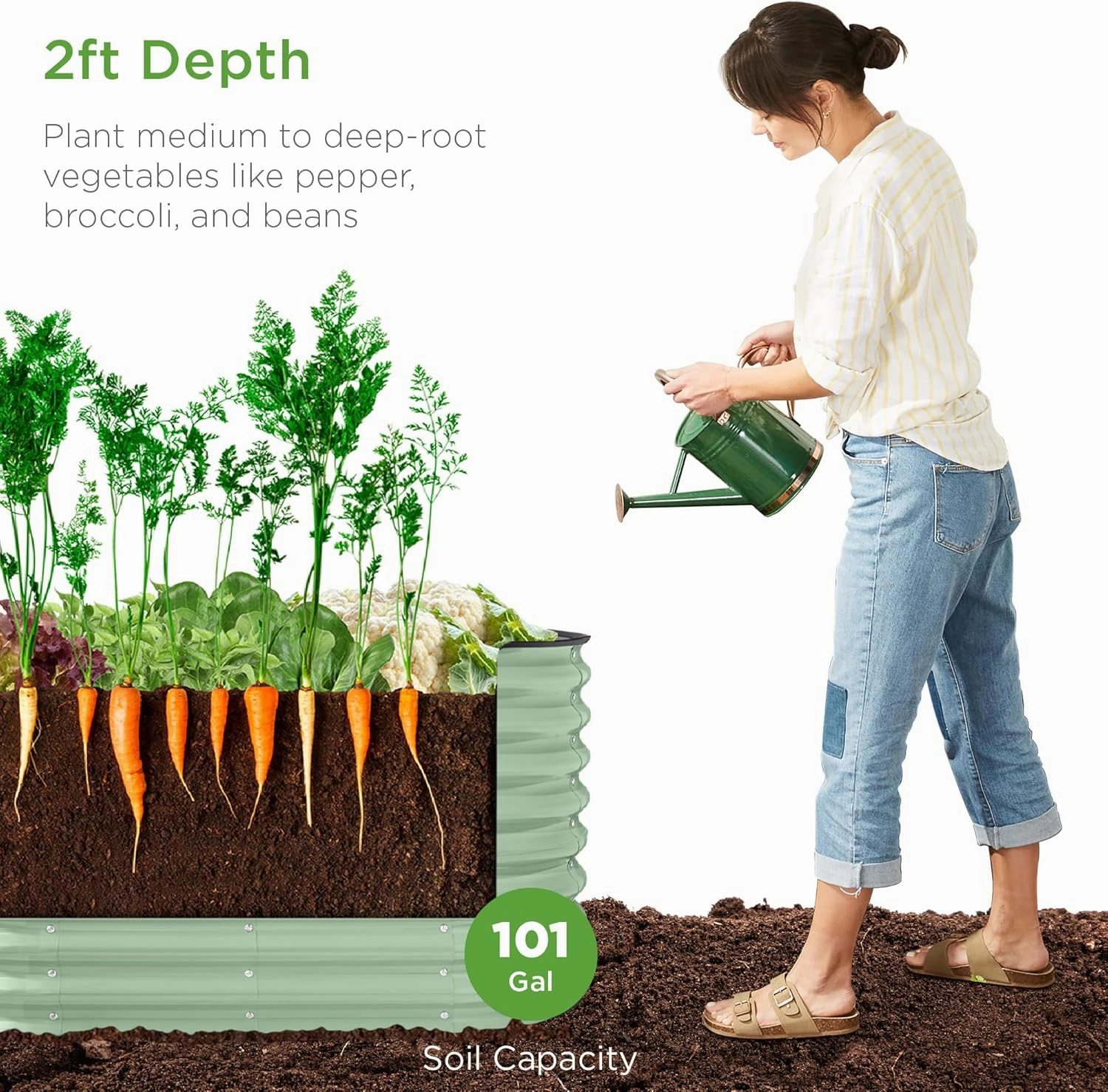 Best Choice Products 4x2x2ft Outdoor Metal Raised Garden Bed, Oval Deep Root Planter Box for Vegetables, Flowers, Herbs, and Succulents w/ 101 Gallon Capacity, Rubber Edge Guard - Sage Green