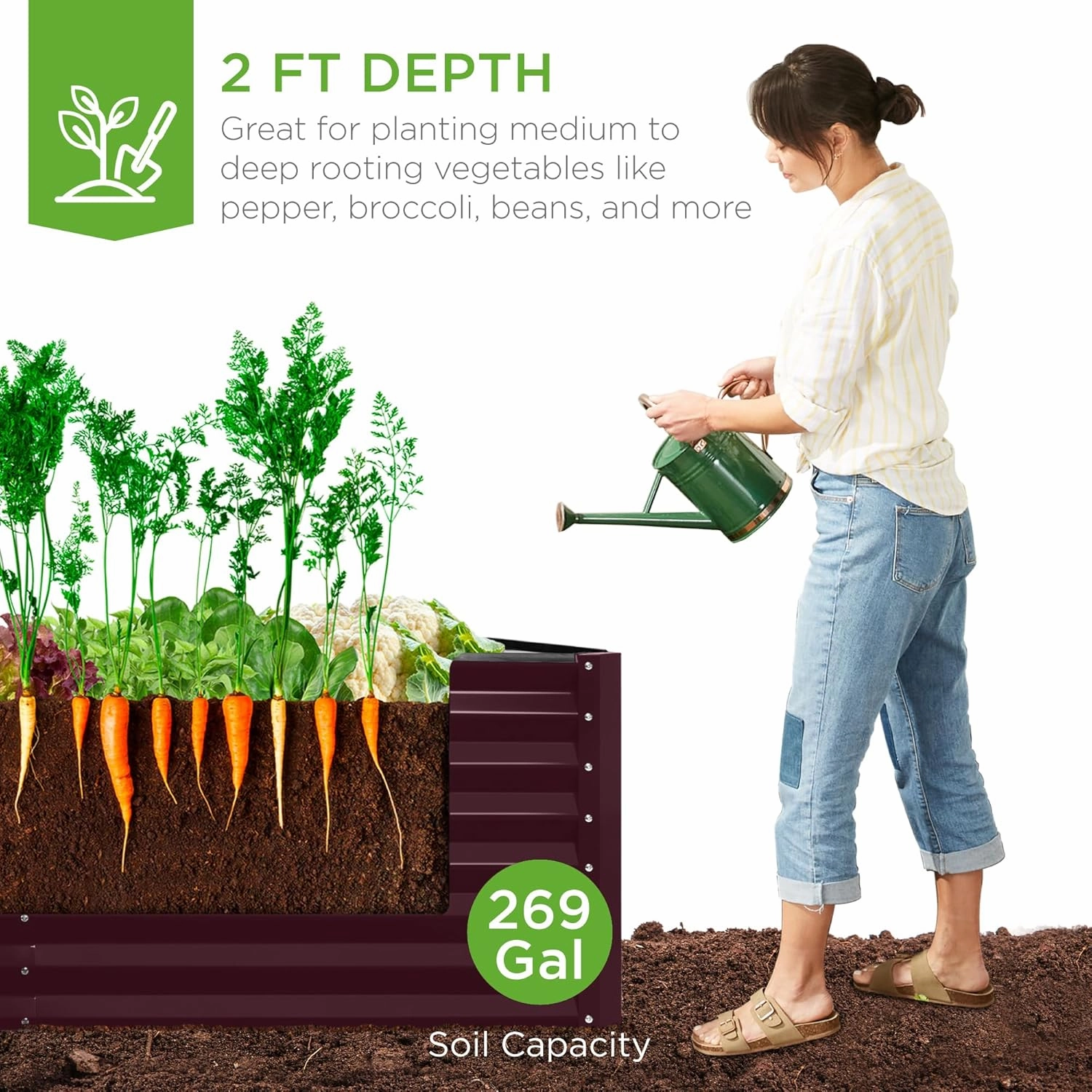 Best Choice Products 6x3x2ft Outdoor Metal Raised Garden Bed, Deep Root Box Planter for Vegetables, Flowers, Herbs, and Succulents w/ 269 Gallon Capacity - Burgundy