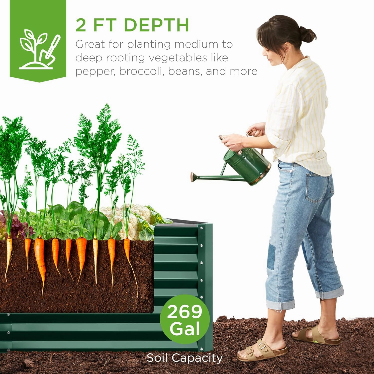 Best Choice Products 6x3x2ft Outdoor Metal Raised Garden Bed, Deep Root Box Planter for Vegetables, Flowers, Herbs, and Succulents w/ 269 Gallon Capacity - Dark Green