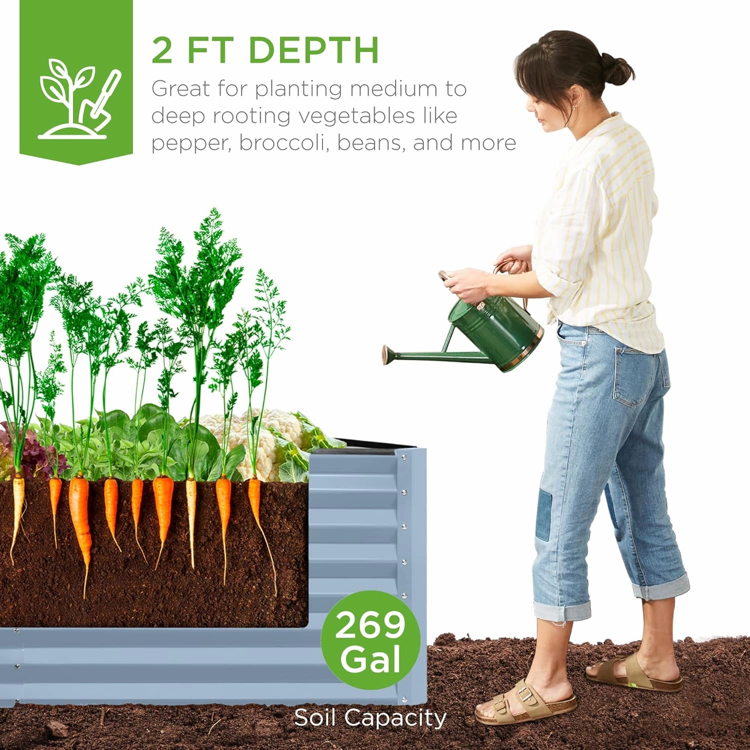 Best Choice Products 6x3x2ft Outdoor Metal Raised Garden Bed, Deep Root Box Planter for Vegetables, Flowers, Herbs, and Succulents w/ 269 Gallon Capacity - Mist Blue