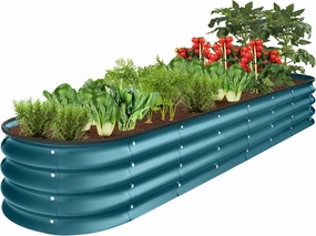 Best Choice Products 8x2x1ft Outdoor Metal Raised Garden Bed, Oval Deep Root Planter Box for Vegetables, Flowers, Herbs, and Succulents w/ 108 Gallon Capacity - Peacock Blue