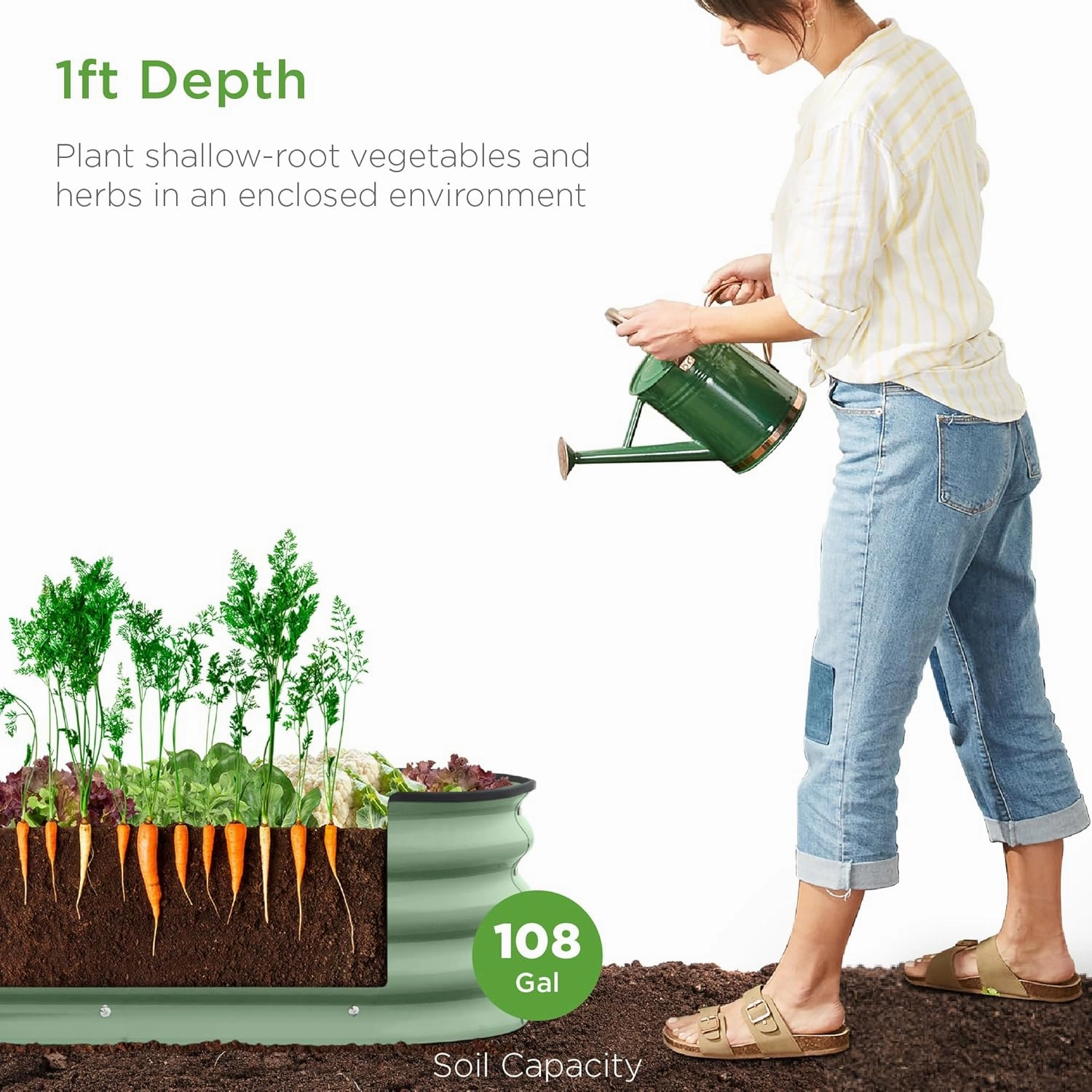 Best Choice Products 8x2x1ft Outdoor Metal Raised Garden Bed, Oval Deep Root Planter Box for Vegetables, Flowers, Herbs, and Succulents w/ 108 Gallon Capacity - Sage Green