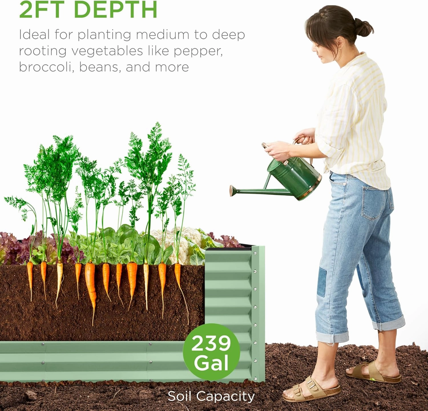 Best Choice Products 8x2x2ft Outdoor Metal Raised Garden Bed, Rectangular Deep Root Planter Box for Vegetables, Flowers, Herbs, and Succulents w/ 239 Gallon Capacity - Sage Green