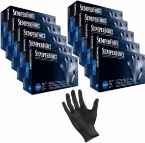 Black Nitrile Exam Tattoo Gloves, Powder Free, Latex Free, Semperforce, 100/Box Size Large (1,000, Large)