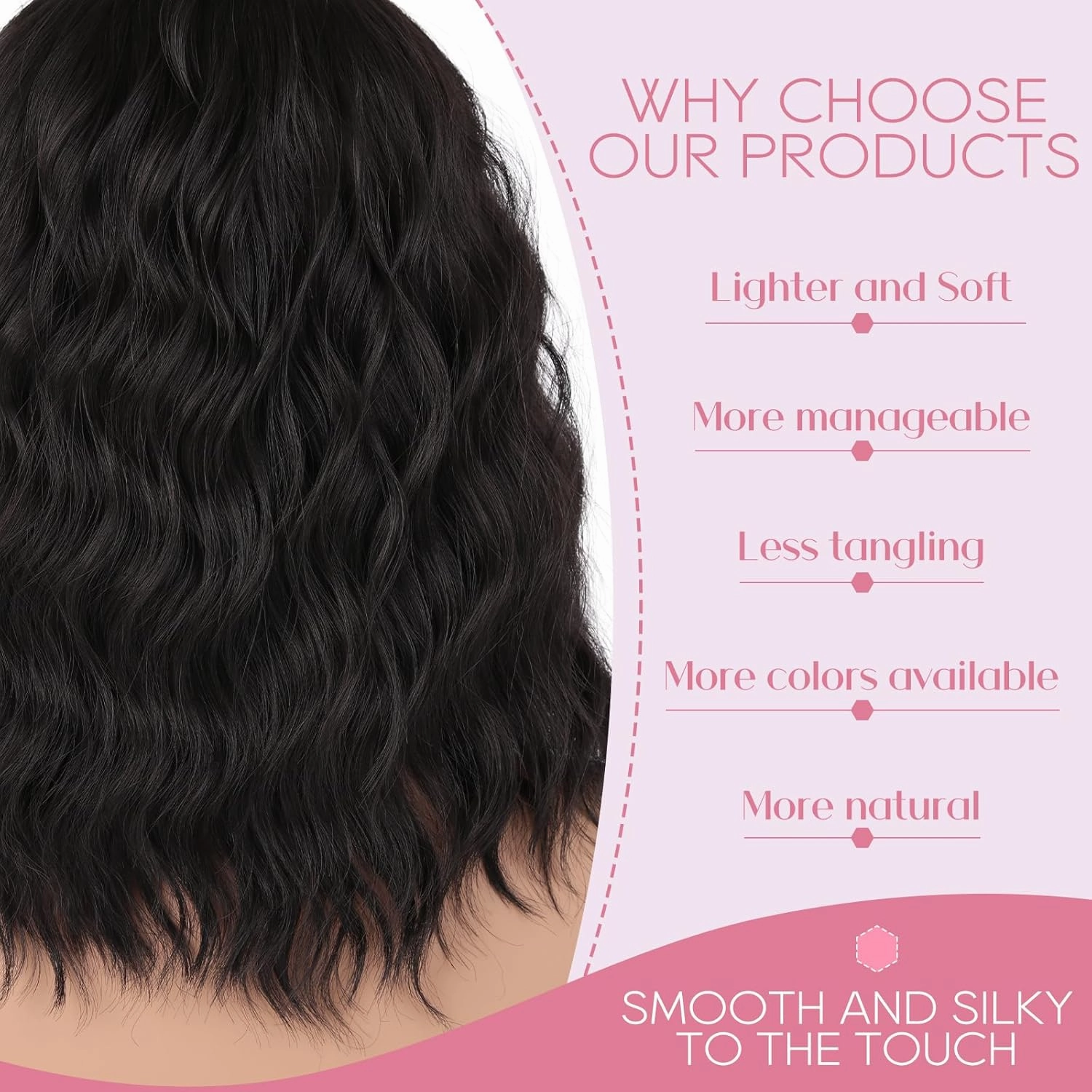 Black Wavy Wig for Women - 16 inch Medium Length, Heat Resistant Synthetic Hair, Middle Part, Natural Look for Daily Use, Party & Halloween