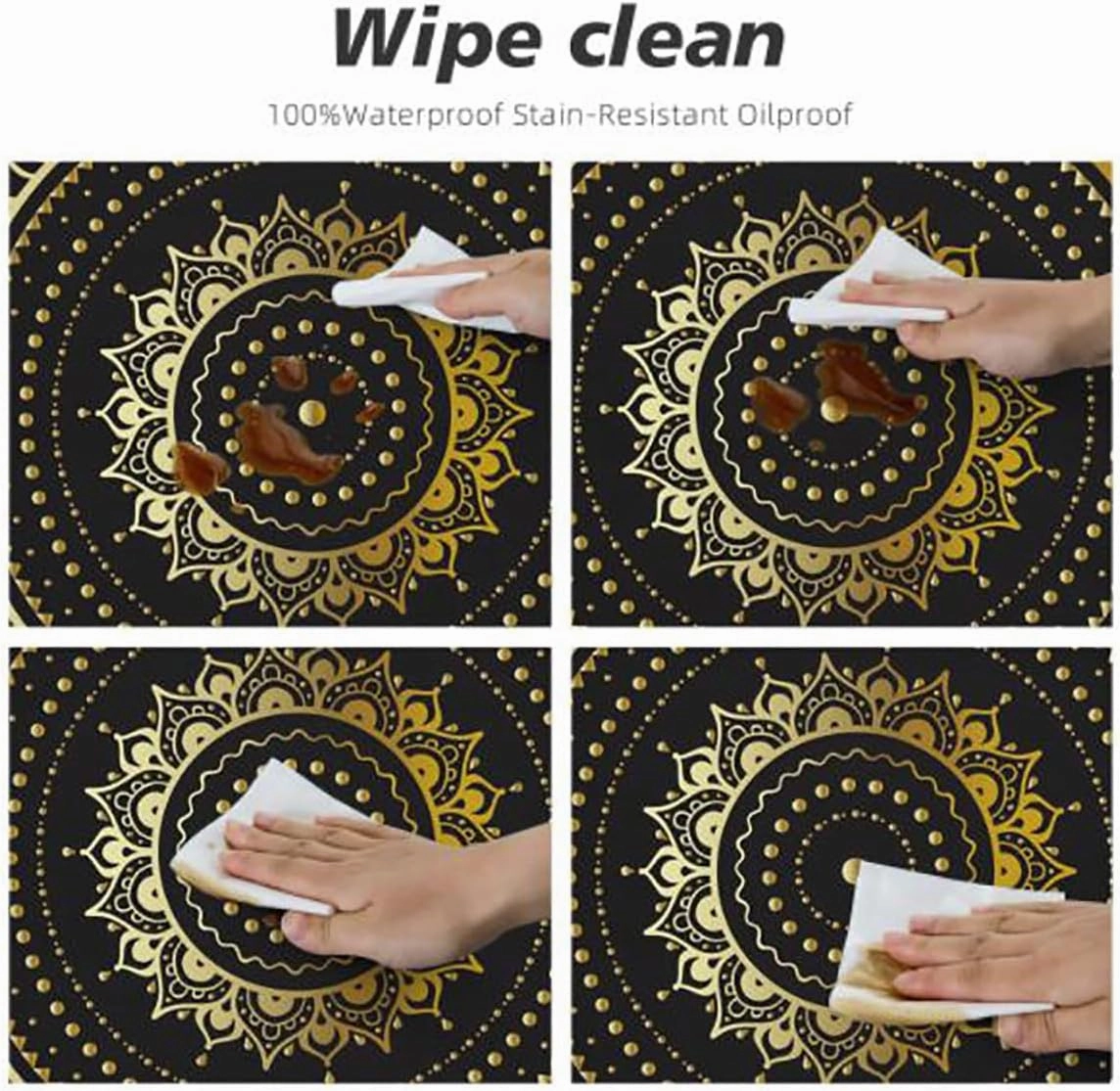 Black White Elastic Edged Polyester Fitted Table Cover Circles Brush Geometric Circles Waterproof Oil Proof Table ​Cover for Indoor and Outdoor Abstract Fits up 40"-44" Diameter Tables