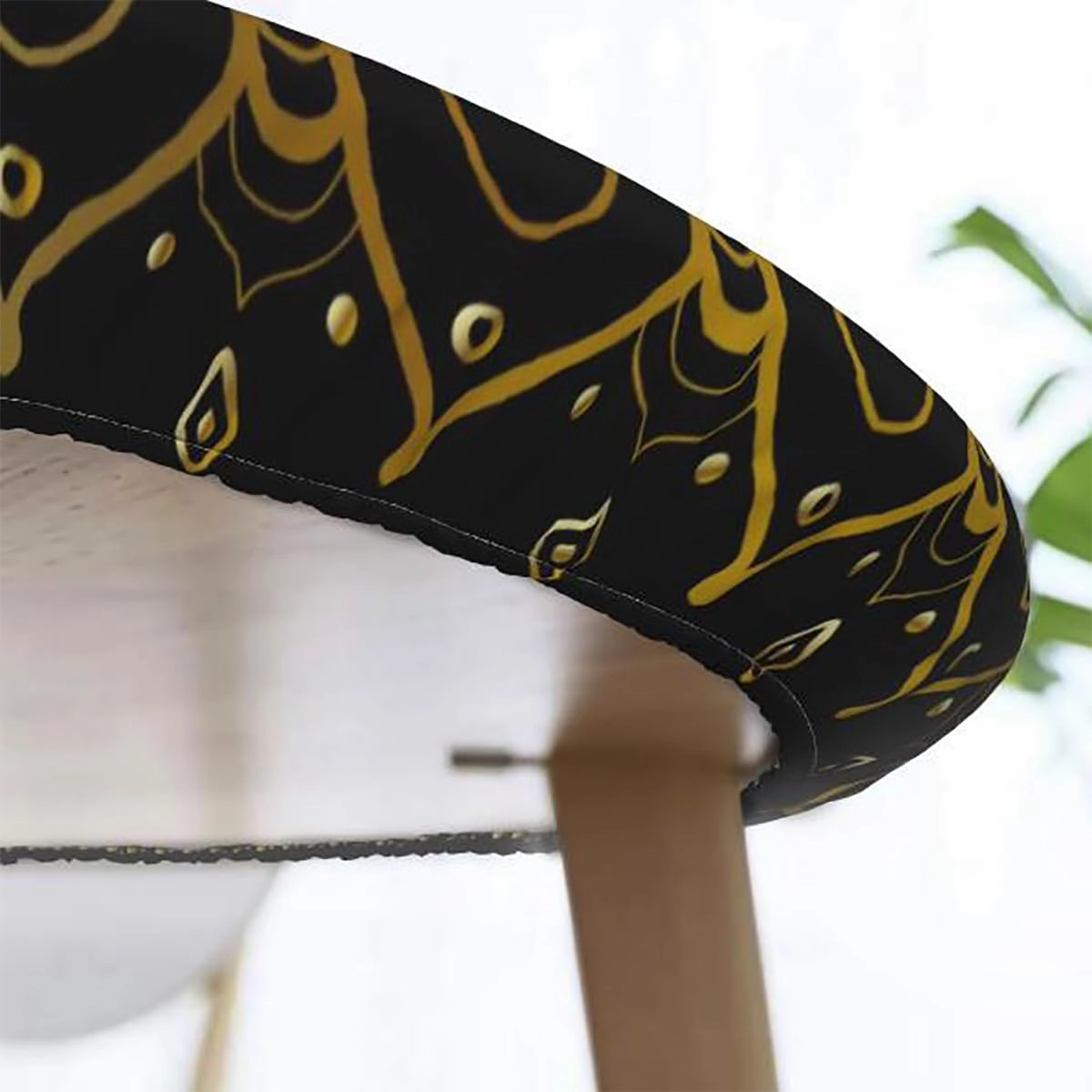 Black White Elastic Edged Polyester Fitted Table Cover Circles Brush Geometric Circles Waterproof Oil Proof Table ​Cover for Indoor and Outdoor Abstract Fits up 40"-44" Diameter Tables