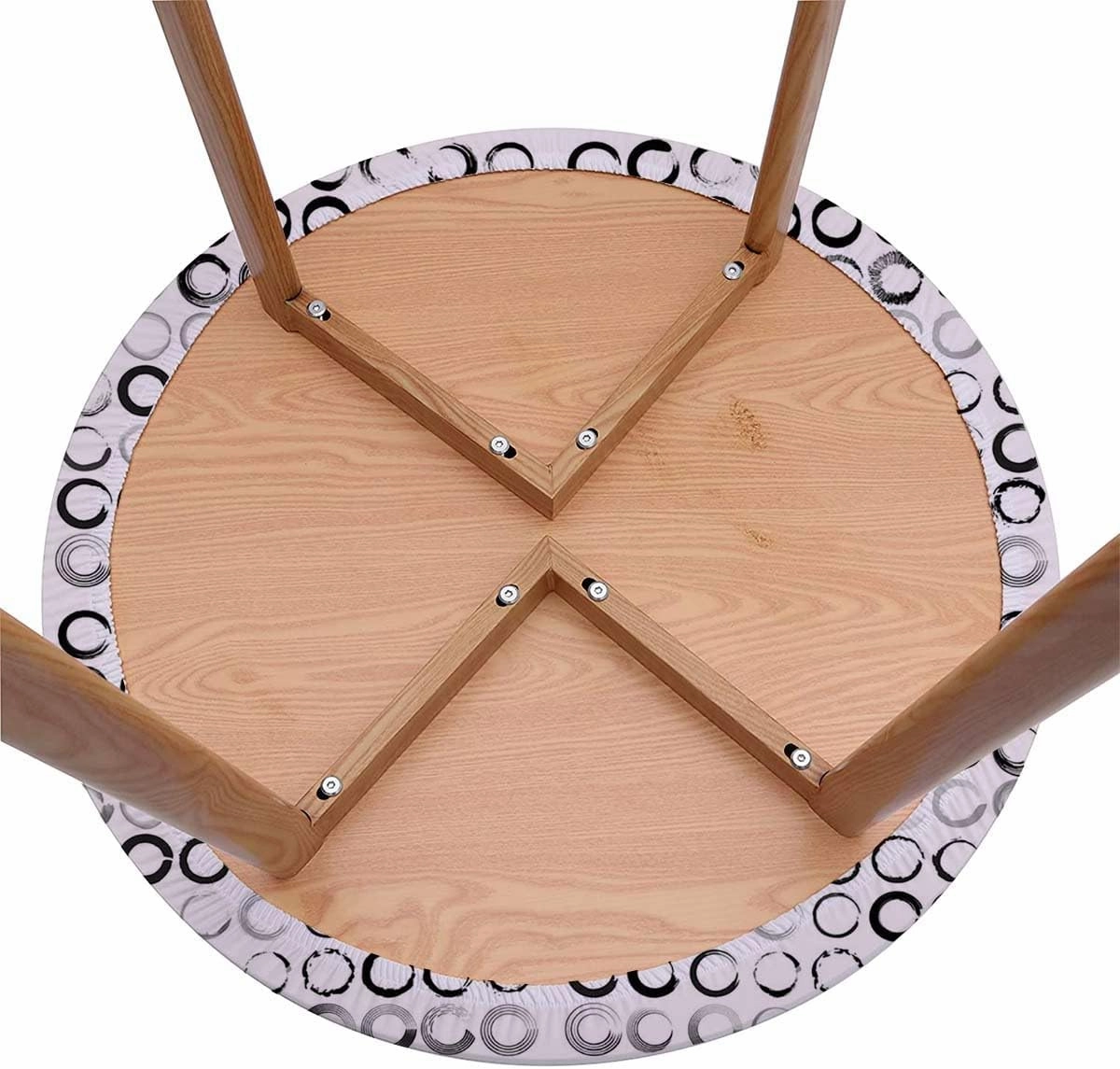 Black White Elastic Edged Polyester Fitted Table Cover Circles Brush Geometric Circles Waterproof Oil Proof Table ​Cover for Indoor and Outdoor Abstract Fits up 40"-44" Diameter Tables