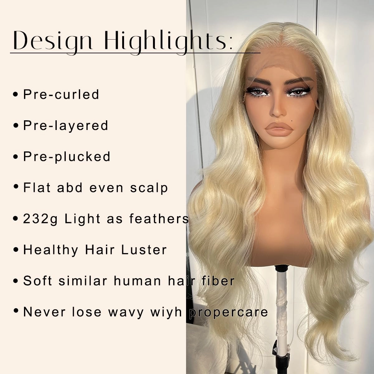 BlackSwern 613 Lace Front Wigs, Blonde Glueless Synthetic Lace Front Wigs Pre Plucked, Body Wave Long Lace Wigs for Black Women #613