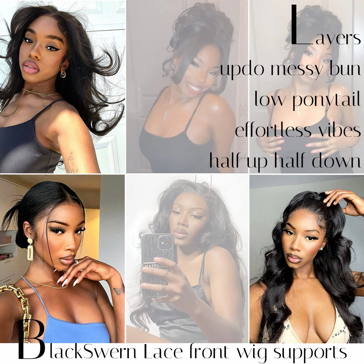 BlackSwern Body Wave Lace Front Wig, Glueless Wig Pre-plucked Pre-layered Pre-styled, Long Layered with Curtain Bangs for Black Women, Natural 24 232 grams