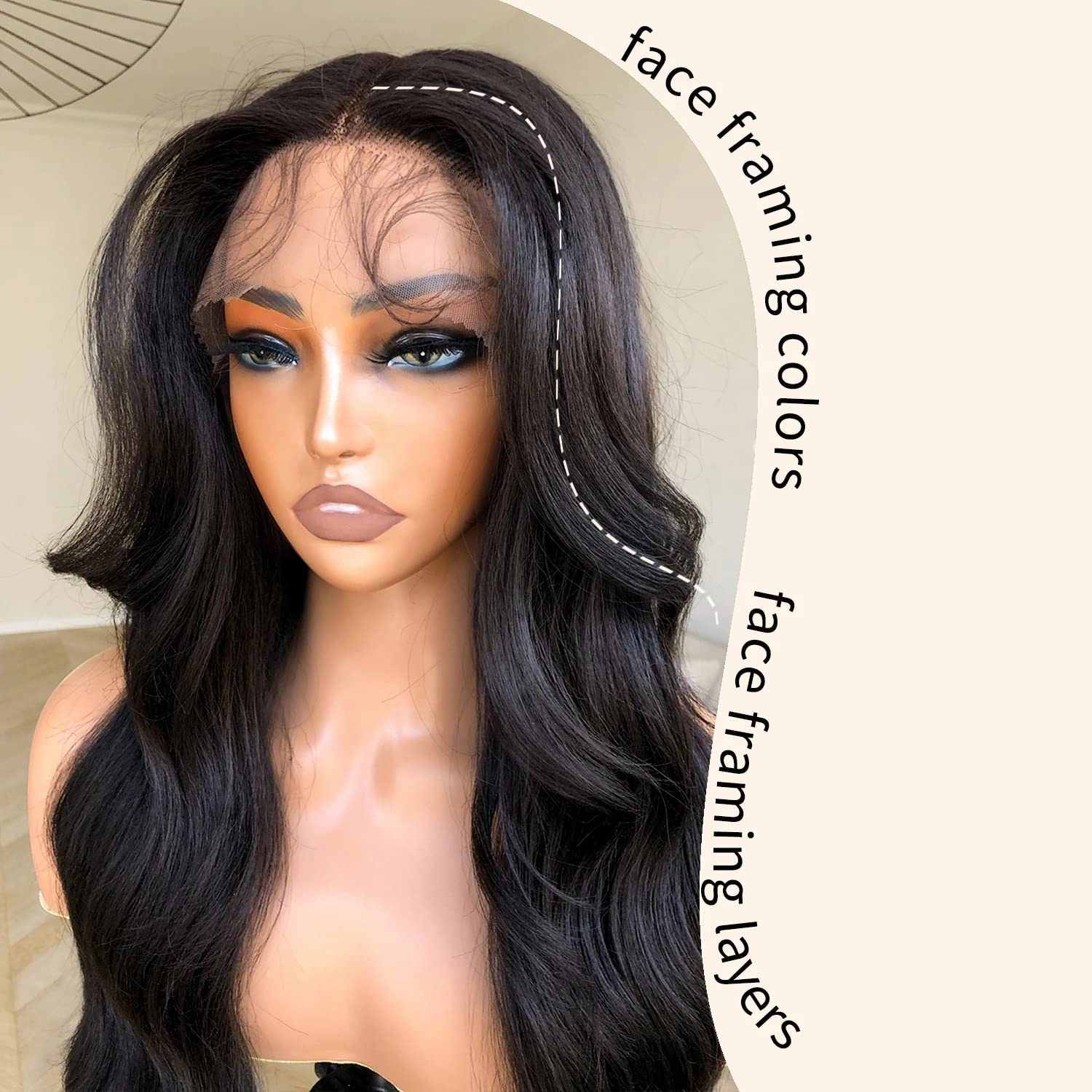 BlackSwern Body Wave Lace Front Wig, Glueless Wig Pre-plucked Pre-layered Pre-styled, Long Layered with Curtain Bangs for Black Women, Natural 24 232 grams