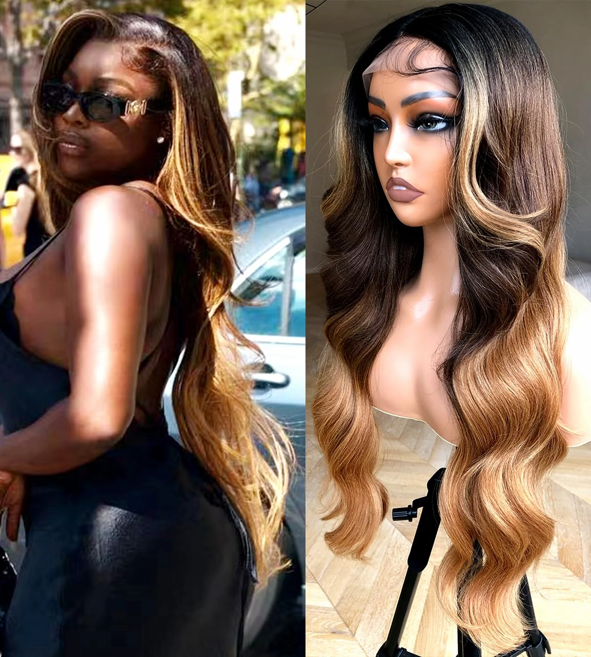 BlackSwern Ombre Lace Front Wig, Highlight Ombre Body Wave Wig Pre-plucked Pre-layered Pre-styled, Glueless Lace Wigs for Black Women, 1b/30/27