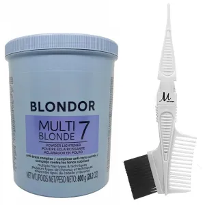 Blondor Multi Blonde 7 Powder Lightener Blondor Bleach Powder 800 grams and M Hair Designs Tint Brush (Bundle)