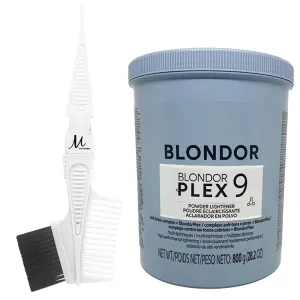 Blondorplex 9 Multi Dust-Free Powder Lightener | Blondorplex Bleach Hair Lightening Powder 28.2 Ounce and M Hair Designs Tint Brush Comb (Bundle)