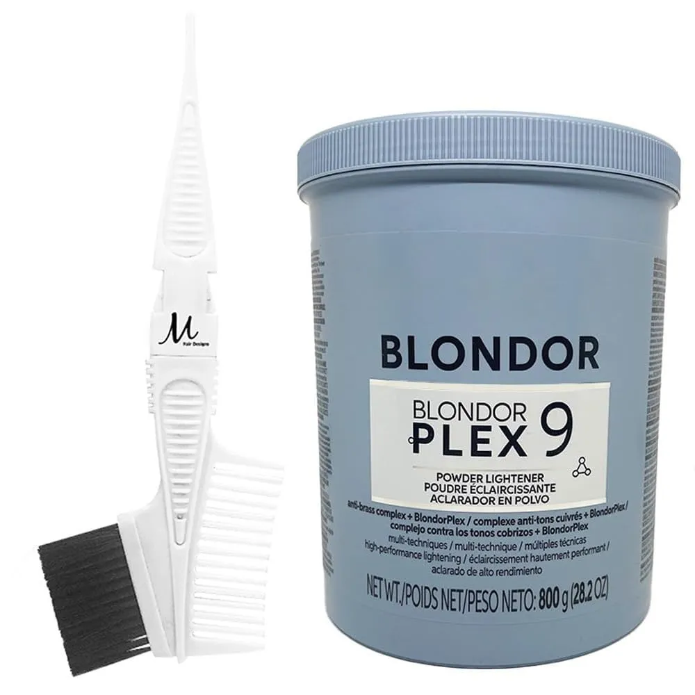 Blondorplex 9 Multi Dust-Free Powder Lightener | Blondorplex Bleach Hair Lightening Powder 28.2 Ounce and M Hair Designs Tint Brush Comb (Bundle)