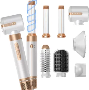 Blow Dryer Brush 7inONE,110000RPM High-Speed Negative Ionic Hair Dryer with Diffuser Concentrator,Curling Iron Hair Straightener Round Brush Blow Out Magic Styler,Volumizing Air Styler