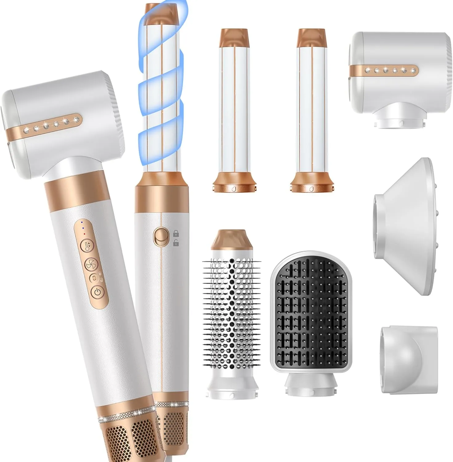 Blow Dryer Brush 7inONE,110000RPM High-Speed Negative Ionic Hair Dryer with Diffuser Concentrator,Curling Iron Hair Straightener Round Brush Blow Out Magic Styler,Volumizing Air Styler