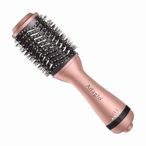 Blowout Brush: 2-in-1 Hot Air Brush Styler and Dryer - Negative Ion Round Brush - Hair Dryer Brush with Straightener Function - Hair Styling Tools for Women… (3-inch, Rose Gold)