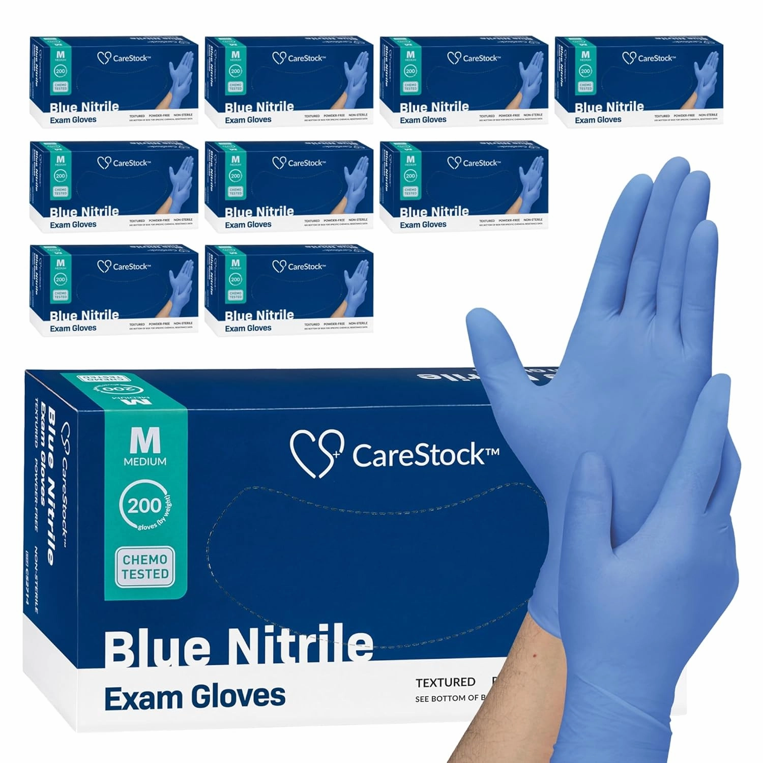 Blue Nitrile Exam Gloves [2000 Count] Disposable, Powder-Free, Latex-Free, Food Safe, Medical Grade, Chemical Resistant, Medium, 200 Count, 10 Boxes