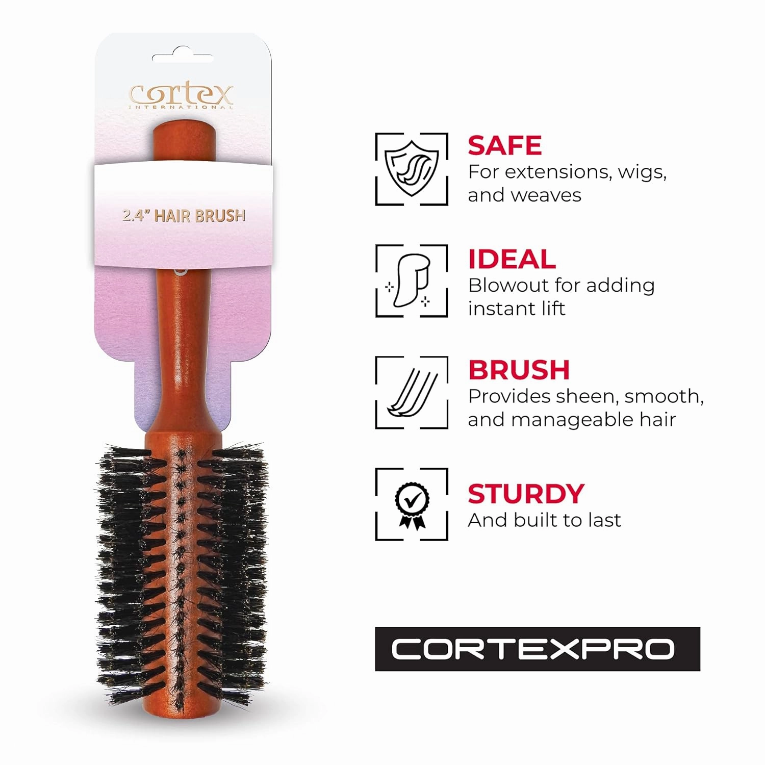 Boar Bristle and Nylon Round Hair Brush, For Women and Men, For All Hair Types, Soft Hair Brush - Red Wood 2.75"