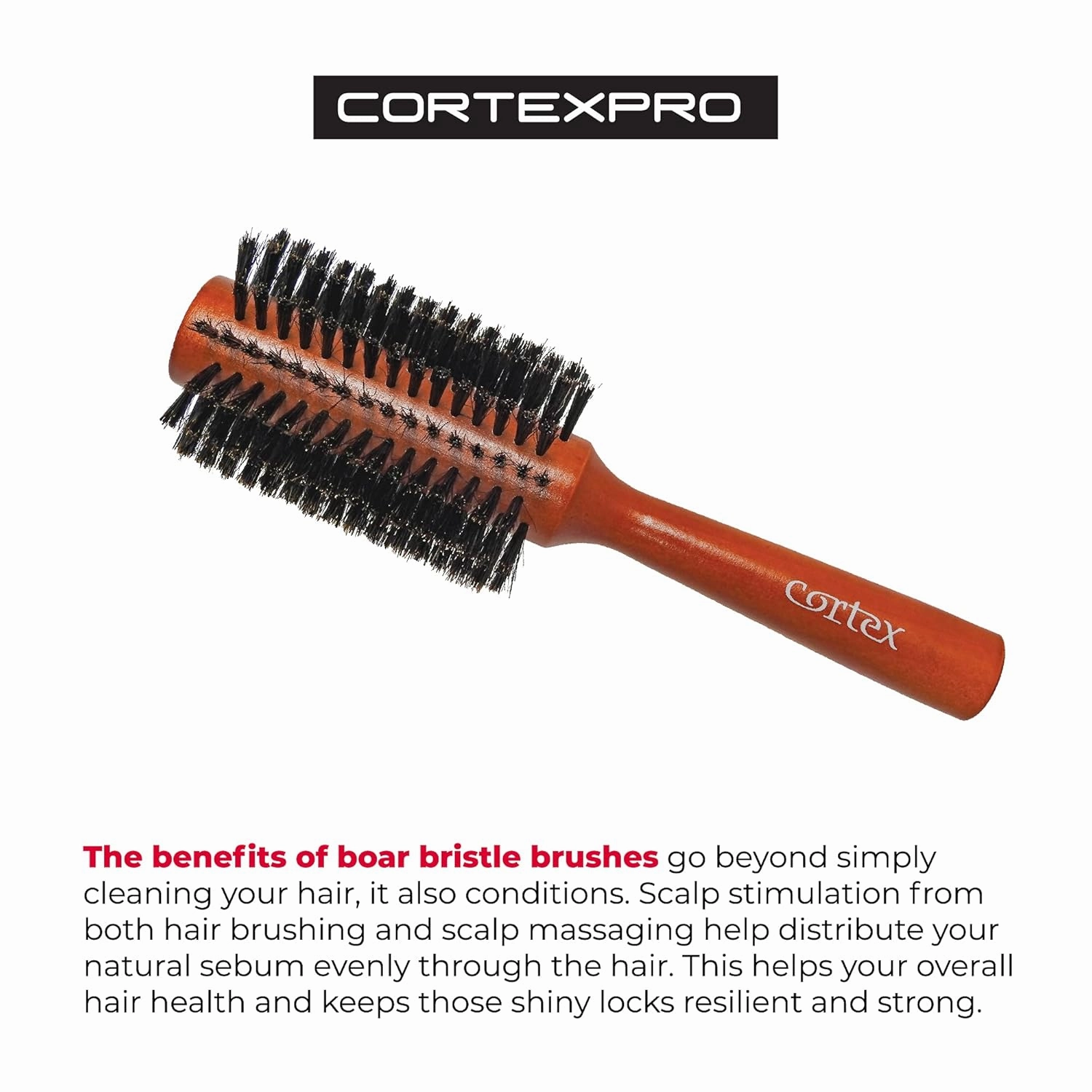Boar Bristle and Nylon Round Hair Brush, For Women and Men, For All Hair Types, Soft Hair Brush - Red Wood 2.75"