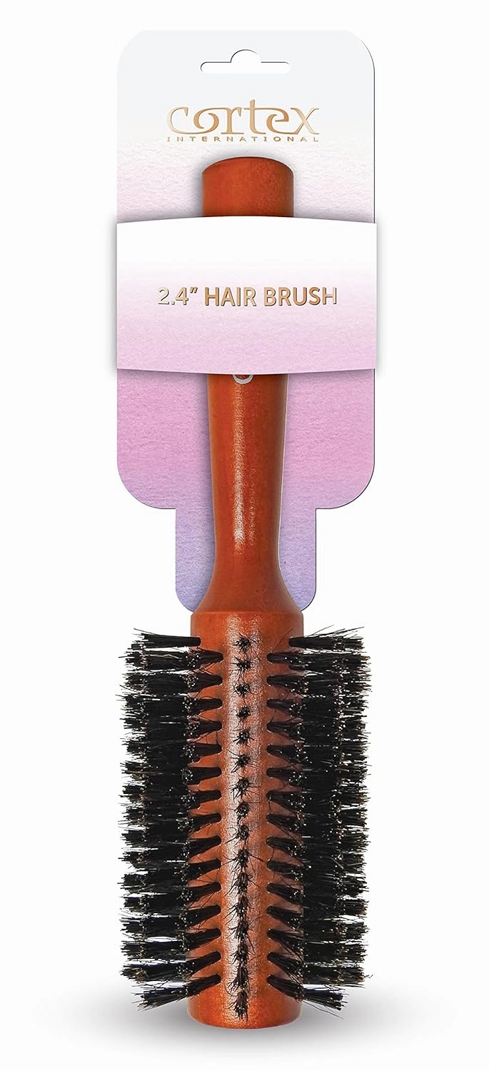 Boar Bristle and Nylon Round Hair Brush, For Women and Men, For All Hair Types, Soft Hair Brush - Red Wood 2.75"