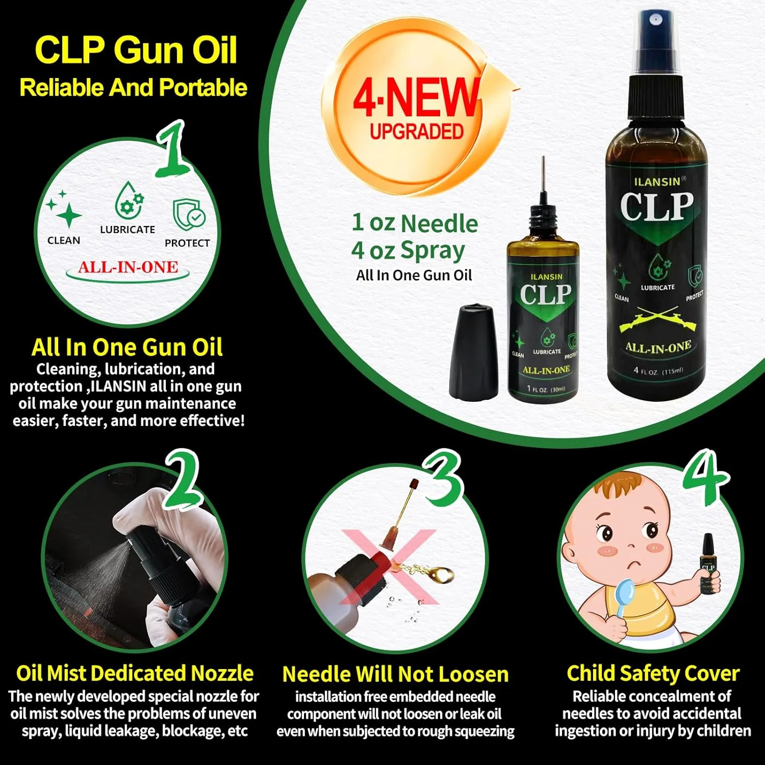 Bore Cleaner CLP Oil Needle Spray,Gun Cleaning Kit for 12Ga / 5.56 / 9mm Gun Cleaning Snake,Gun Cleaning Supplies with Gun Cleaning Patches,6'' Gun Cleaning Swabs, Gun Brushes, Cleaning Picks