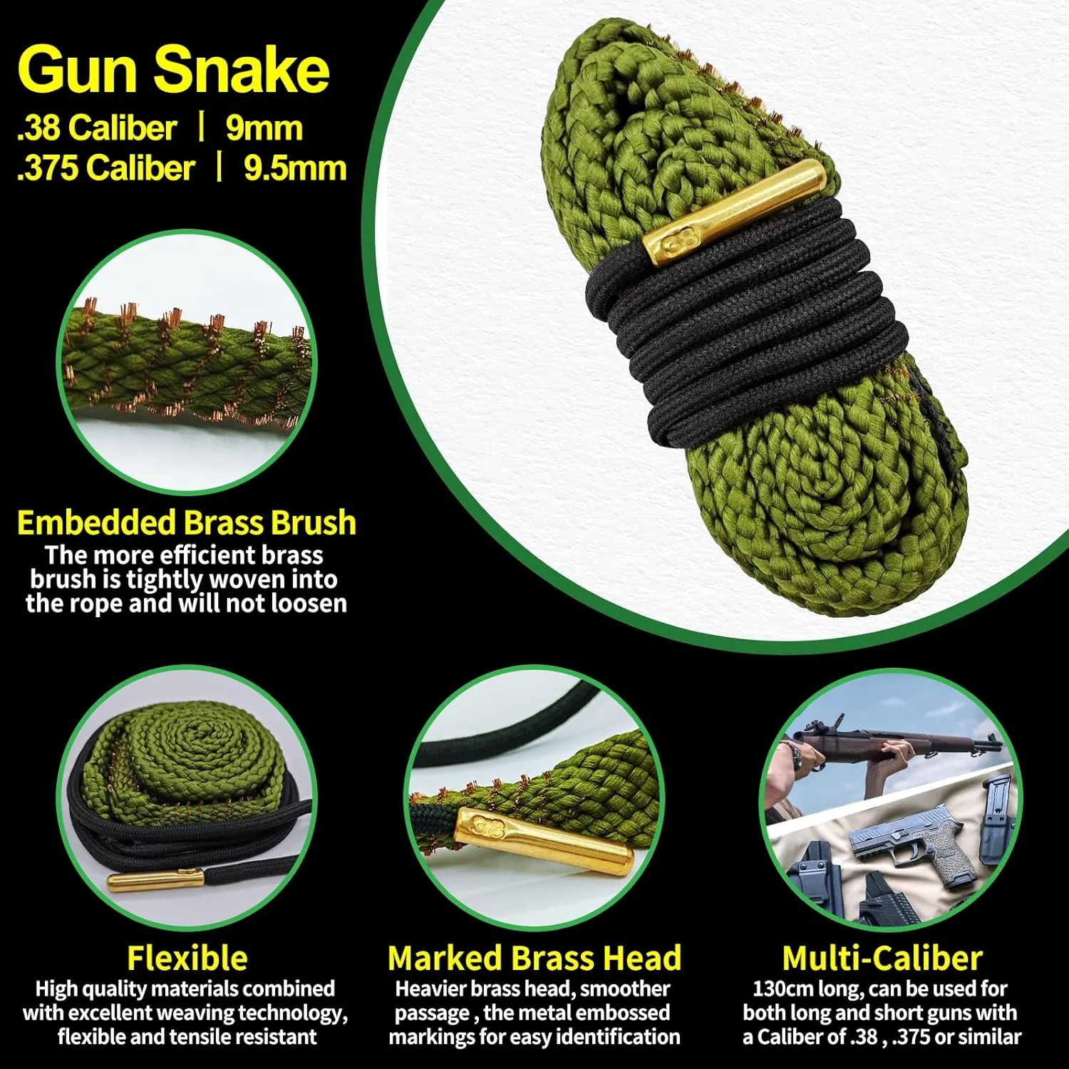 Bore Cleaner CLP Oil Needle Spray,Gun Cleaning Kit for 12Ga / 5.56 / 9mm Gun Cleaning Snake,Gun Cleaning Supplies with Gun Cleaning Patches,6'' Gun Cleaning Swabs, Gun Brushes, Cleaning Picks