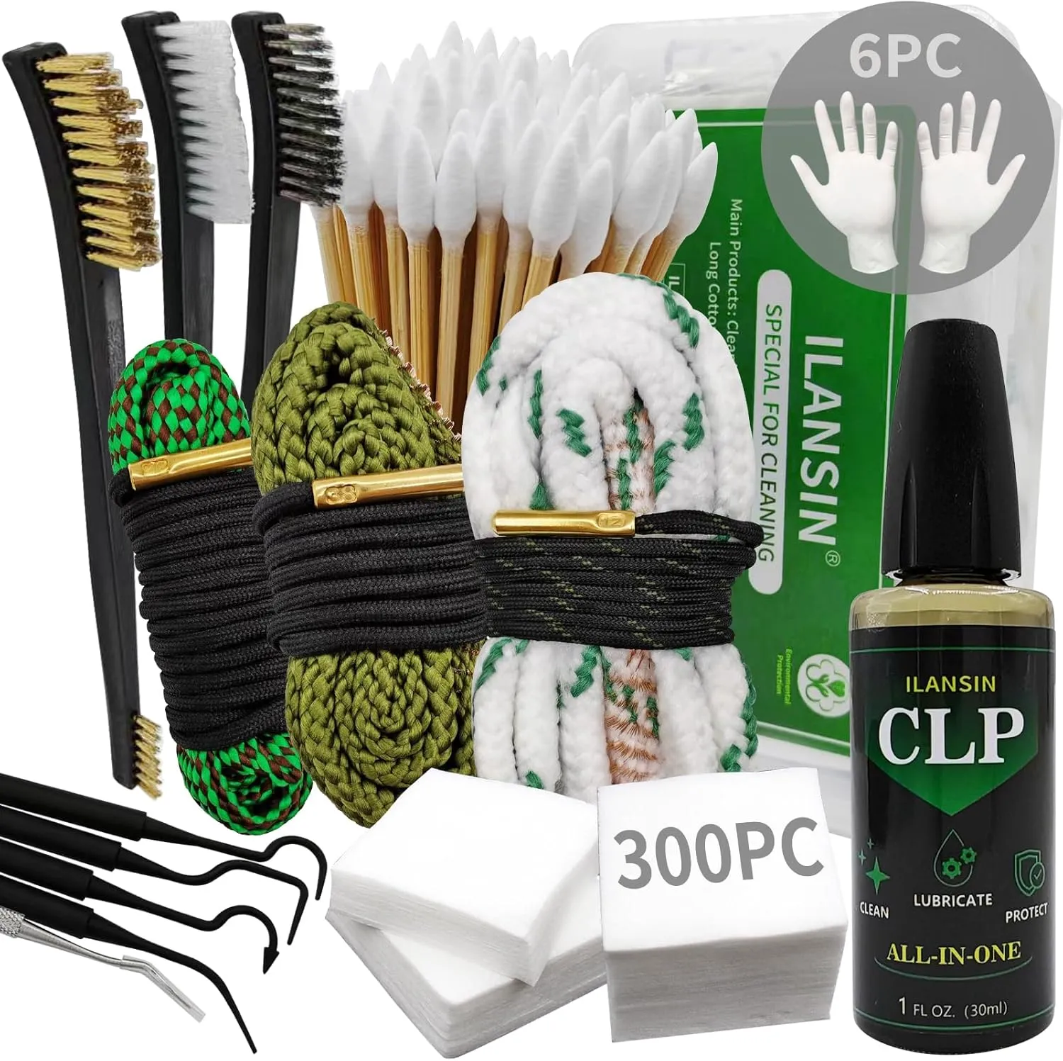 Bore Cleaner Gun Cleaning Kit for 12Ga / 5.56 / 9mm Gun Cleaning Snake,CLP Oil Needle,Gun Cleaning Supplies with Gun Cleaning Patches, 6-inch Gun Cleaning Swabs, Gun Brushes, Cleaning Picks