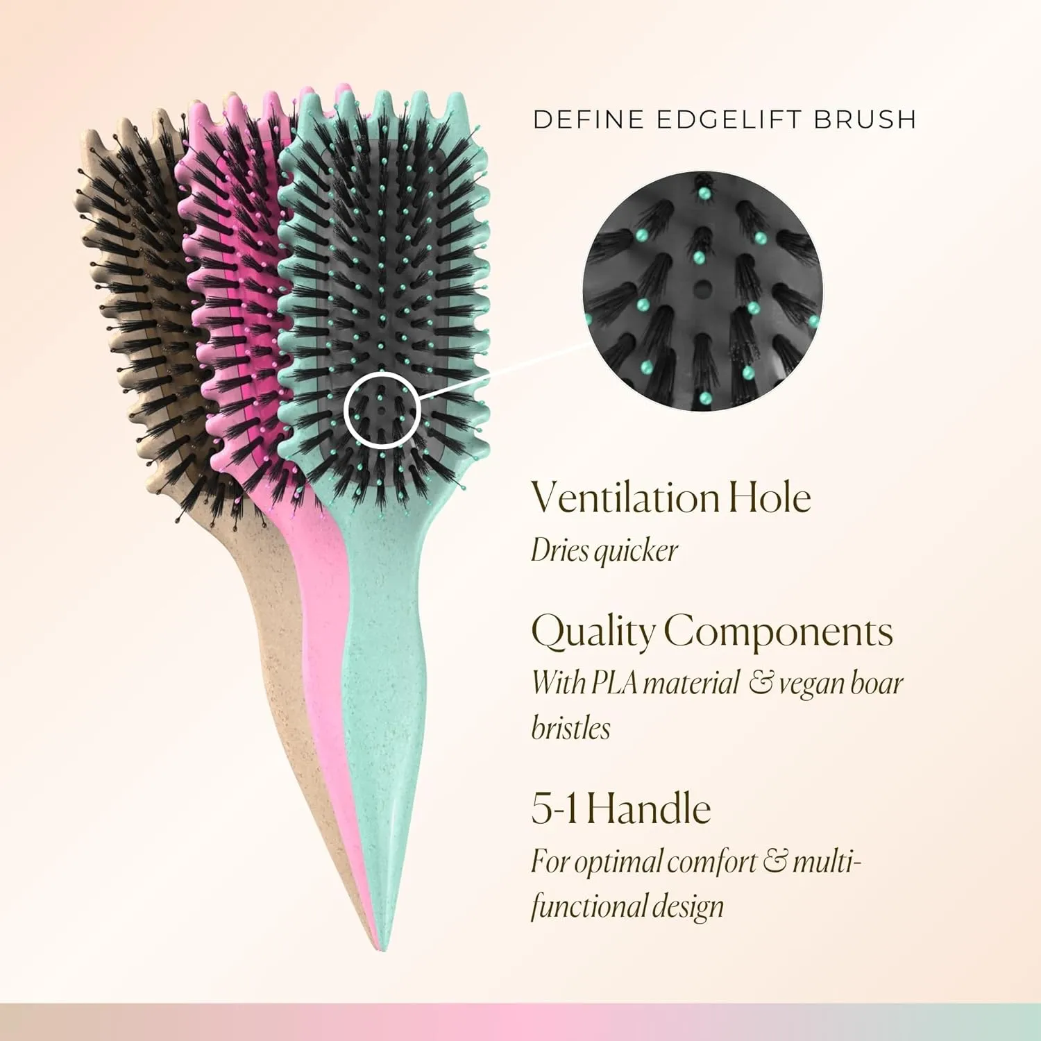 Bounce Curl Define EdgeLift Brush, 5-in-1 Tool for Effortlessly Defined Curls, Waves & Coils, Reduces Frizz - Pink