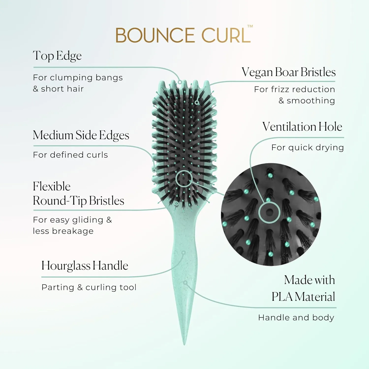 Bounce Curl Define EdgeLift Brush, 5-in-1 Tool for Effortlessly Defined Curls, Waves & Coils, Reduces Frizz - Pink