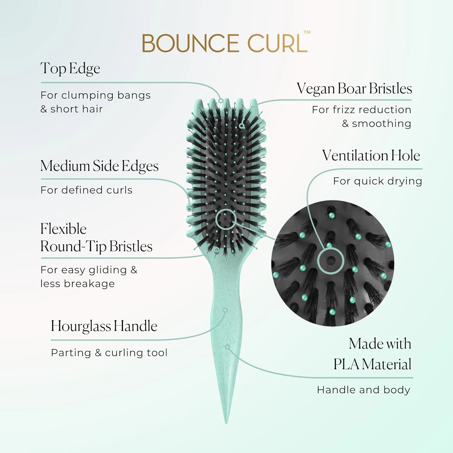 Bounce Curl Define EdgeLift Brush, 5-in-1 Tool for Effortlessly Defined Curls, Waves & Coils, Reduces Frizz - Teal