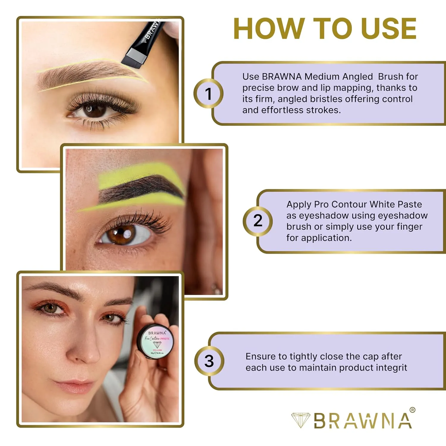 BRAWNA Pro PMU Mapping Kit for Eyebrows and Lips, 1 Contour Yellow Mapping Paste, 1 Yellow Mapping String, 1 Angled Eyebrow Brush