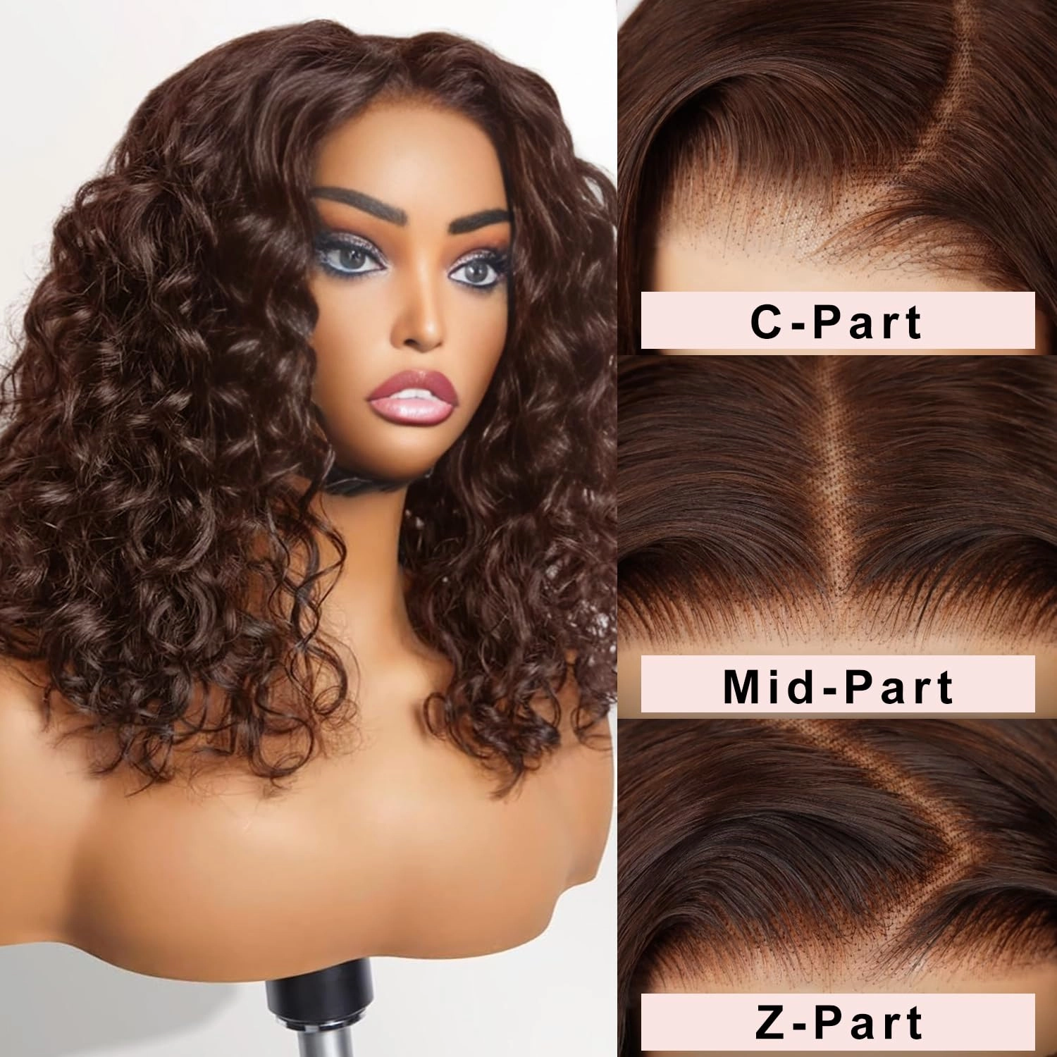 Brown Curly Bob Wig Human Hair 13x4 Hd Brown Deep Wave Lace Front Wigs Pre Plucked with Baby Hair 16inch Short Curly Wig 180% Density 4#Chocolate Colored Deep Wave Wig for Women