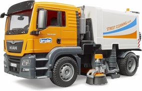 Bruder Toys - Commercial Realistic MAN TGS Street Sweeper Truck with Open-able Doors, Adjustable Brushes, and Flexible Hose - Ages 4 