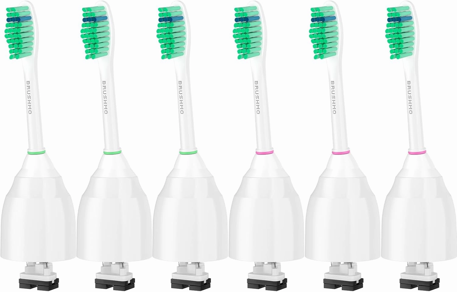 Brushmo e-Series Total Clean Replacement Toothbrush Heads, Compatible with Philips Sonicare Screw-on Electric Toothbrush Handles, 6 Standard Heads, Medium Firm Dupont Bristles, BM726, White