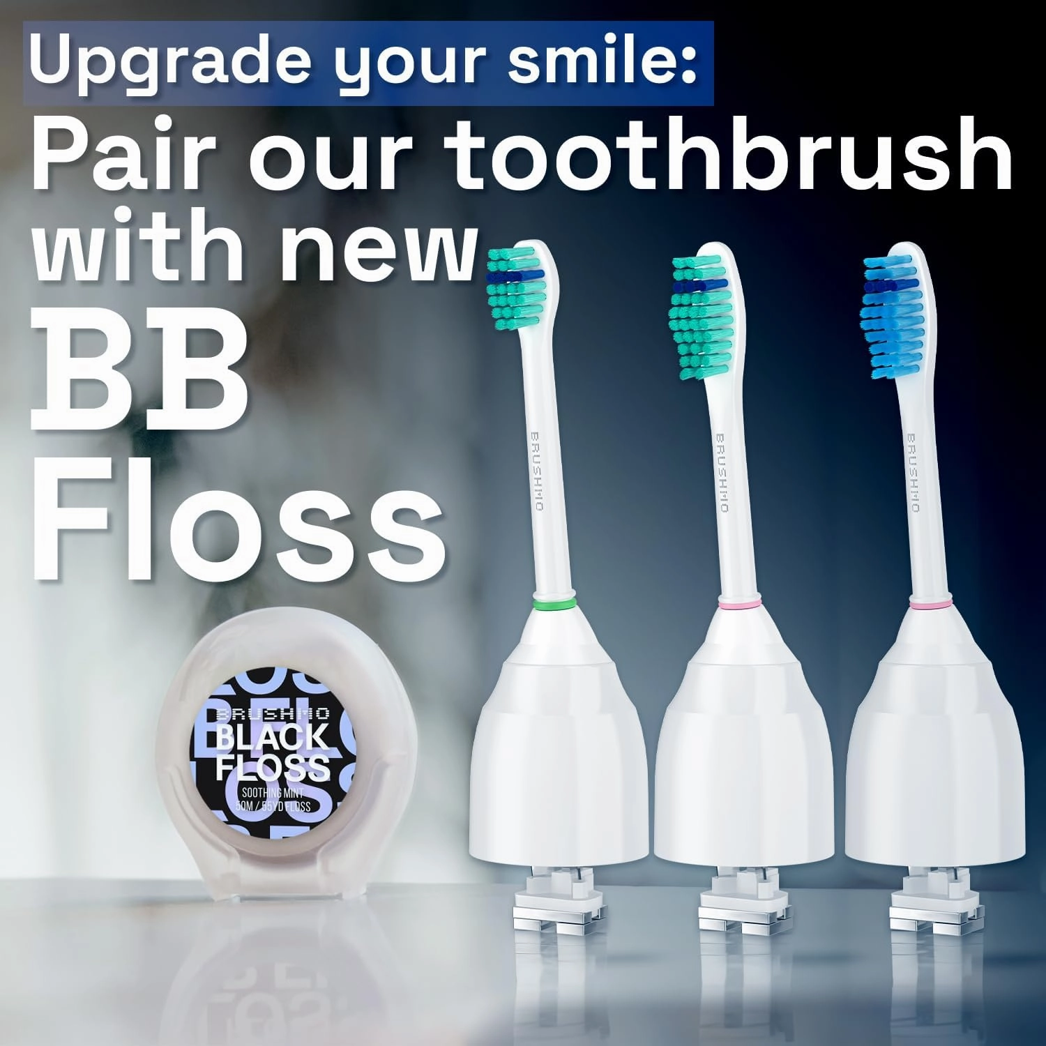 Brushmo e-Series Total Clean Replacement Toothbrush Heads, Compatible with Philips Sonicare Screw-on Electric Toothbrush Handles, 6 Standard Heads, Medium Firm Dupont Bristles, BM726, White
