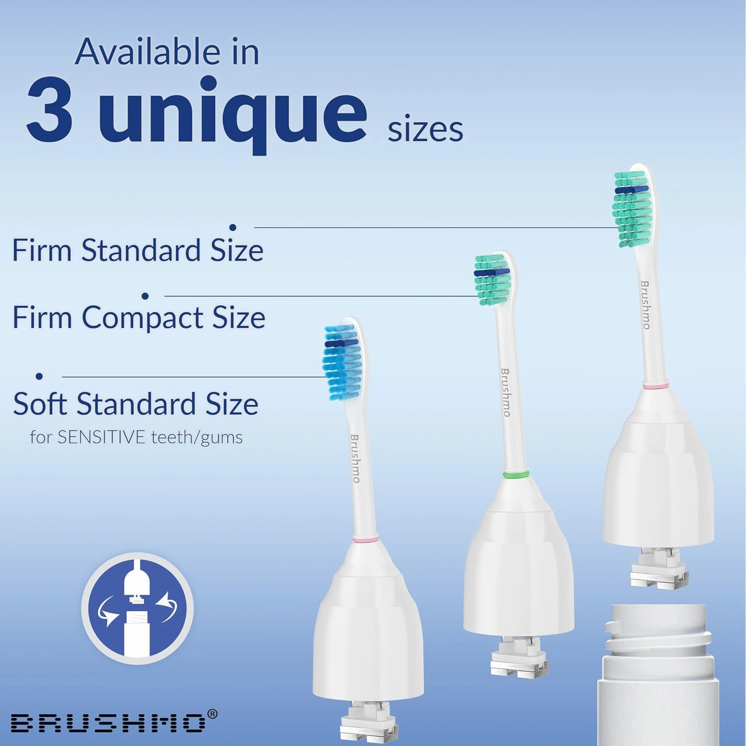 Brushmo e-Series Total Clean Replacement Toothbrush Heads, Compatible with Philips Sonicare Screw-on Electric Toothbrush Handles, 6 Standard Heads, Medium Firm Dupont Bristles, BM726, White