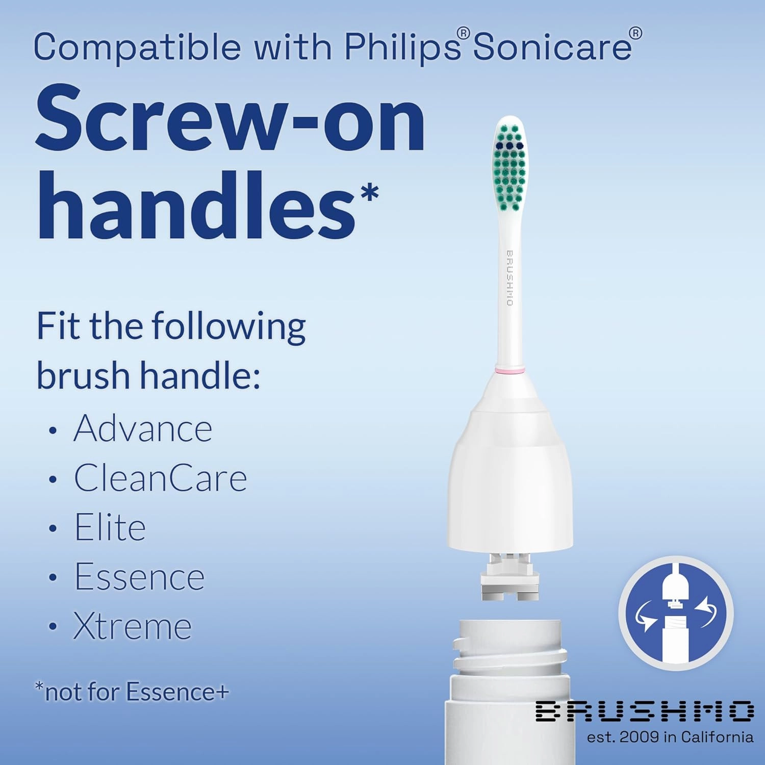 Brushmo e-Series Total Clean Replacement Toothbrush Heads, Compatible with Philips Sonicare Screw-on Electric Toothbrush Handles, 6 Standard Heads, Medium Firm Dupont Bristles, BM726, White
