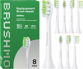 Brushmo Whitening Replacement Toothbrush Heads, Compatible with Philips Sonicare Click-on Electric Toothbrush Handles, 8 Standard Heads, Medium Firm Diamond-Shape Dupont Bristles, BM668, White