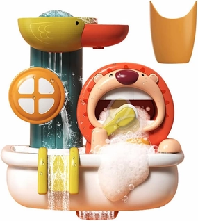 Bubble Maker & Water Fall Bath Toy, Funny Dual Modes Bathing Lion Bathtub Toy Water Fall Water Wheel Tub Toy Bubble Maker Bathtub Toy Brush Teeth Lion Parrot Water Toy