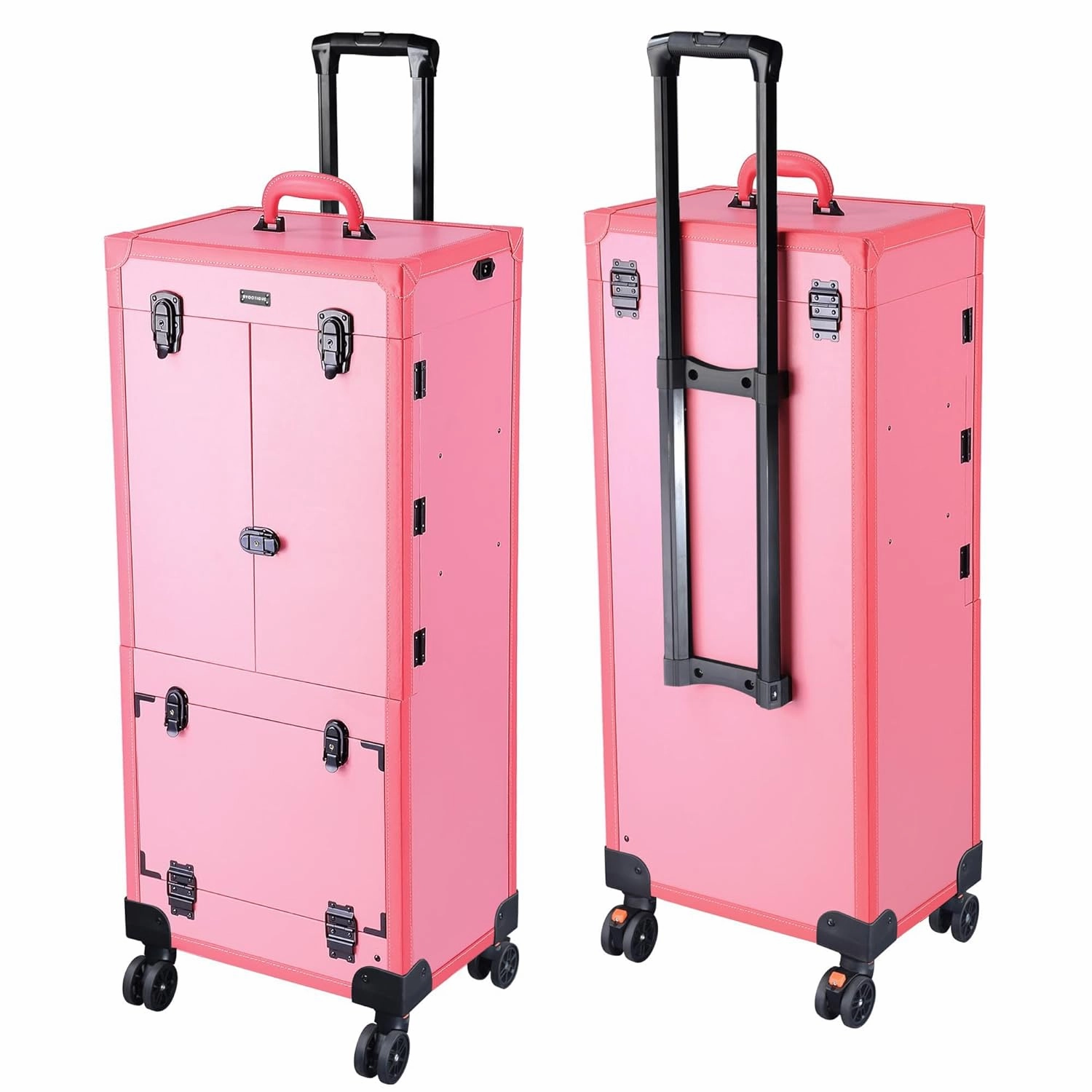 BYOOTIQUE Pink Rolling Makeup Case Trolley Lockable with Mirror Light Pro Large Cosmetic